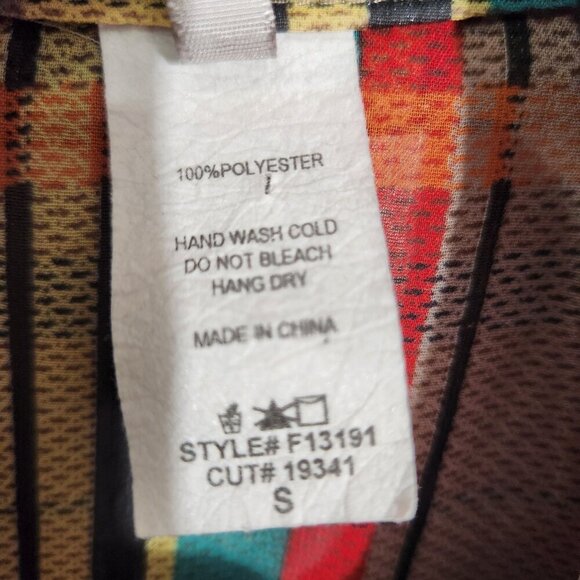 Agaci Plaid Ruffle Blouse Womens Small Multicolor Sheer Button Top Boho Style S - Picture 3 of 11
